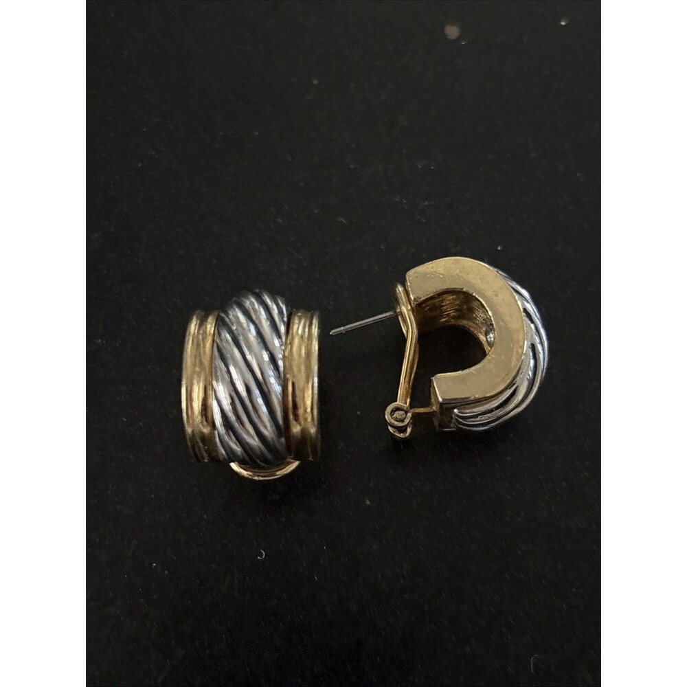 Vtg 2-tone Gold Silver High Quality Twisted Metal PCI Pierced Earrings